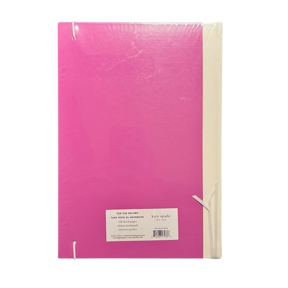 Kate Spade Pink Hardcover For the Record Take Note XL Notebook with Ribbon - Picture 3 of 6